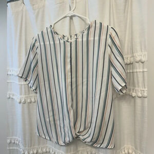 Sienna Sky vertical striped blouse pink green blue white Size M